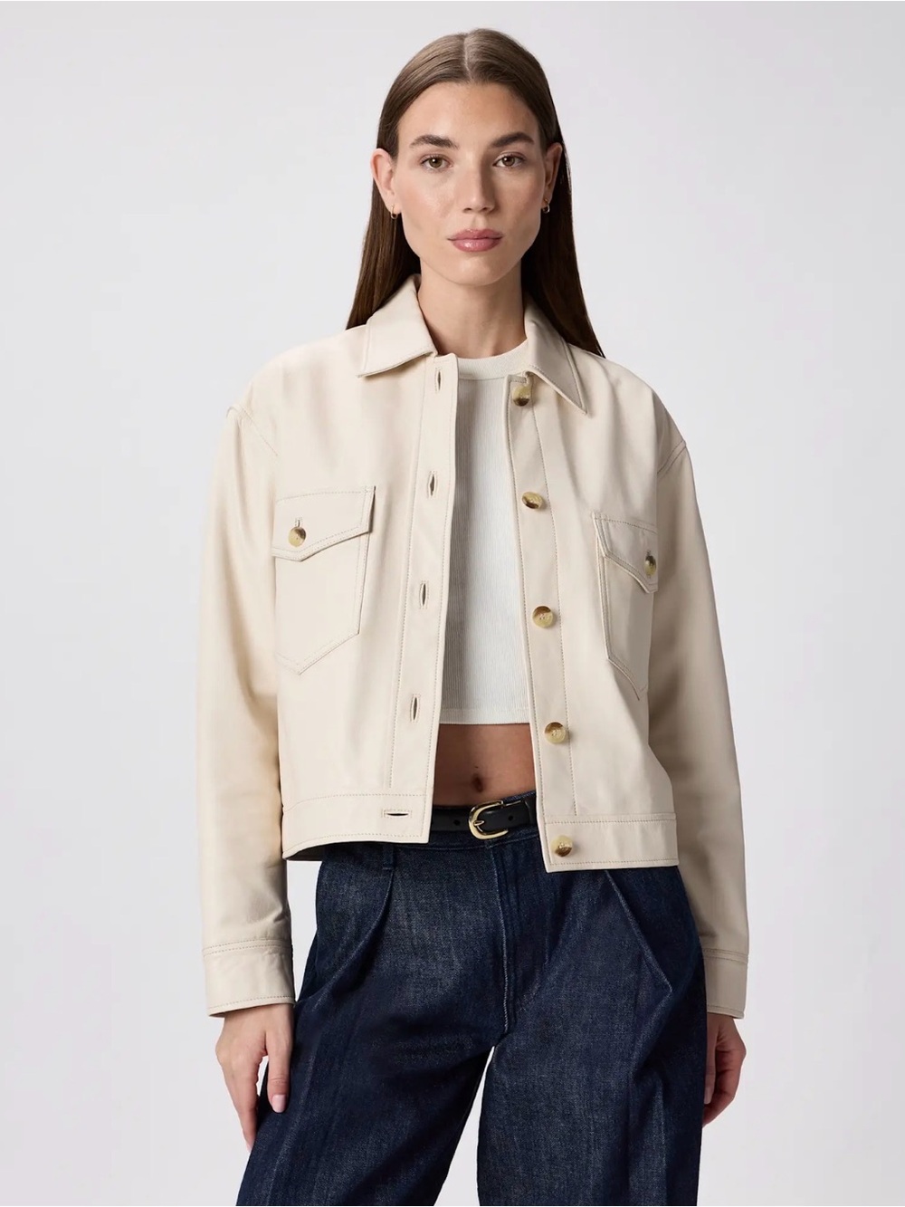 Quince Birch White 100% Leather Jacket